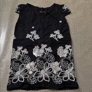 Kids Black Dress with White Floral Embroidery